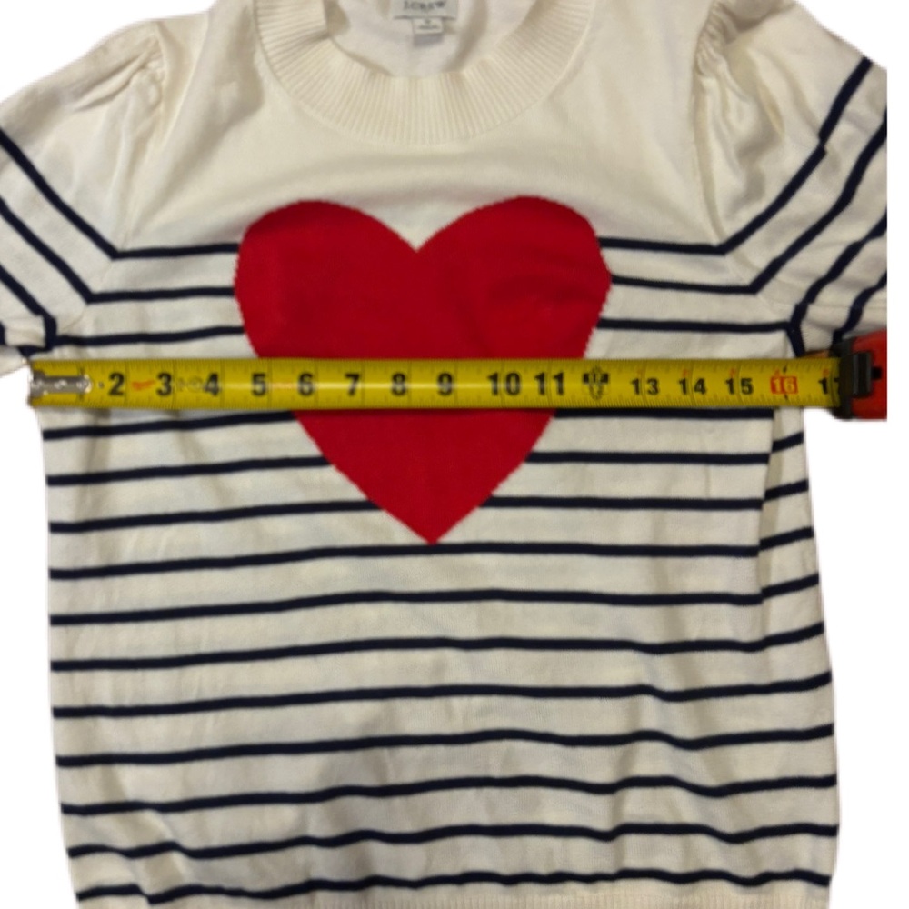 J. Crew Women's Small Puff-Sleeve Heart Sweater Ivory Navy Stripe EUC - Picture 7 of 8